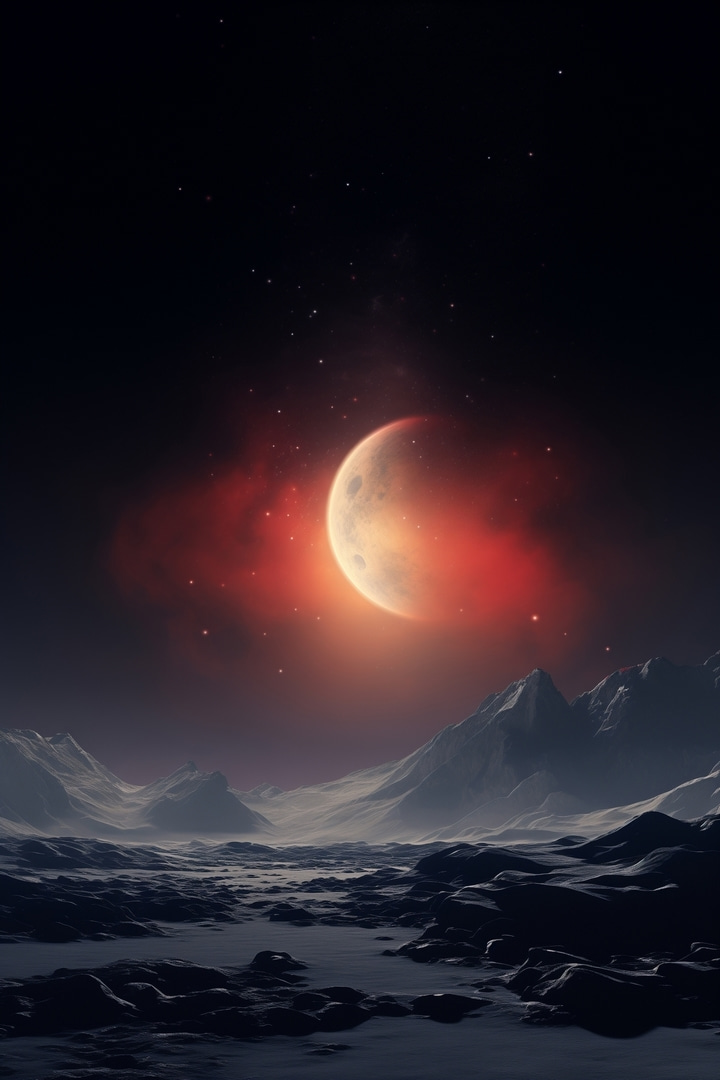 Mond am Himmel über den Bergen