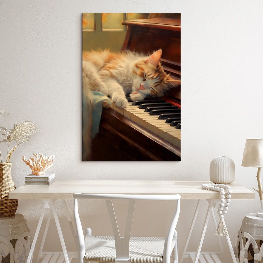 Katze schlafend auf einem Klavier