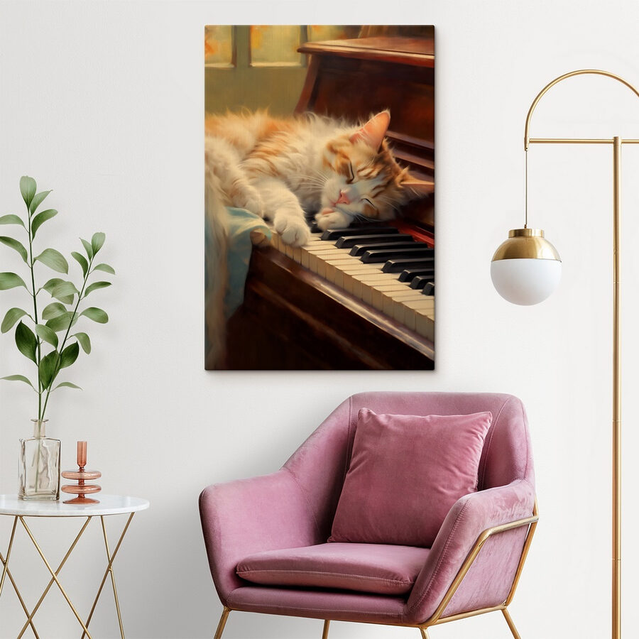Katze schlafend auf einem Klavier