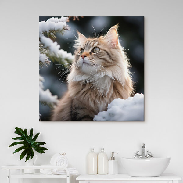 Katze im Schnee sitzend Katze im Schnee sitzend