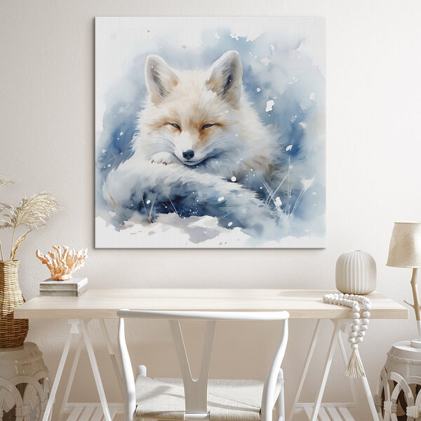 Aquarell eines im Schnee liegenden Fuchses Aquarell eines im Schnee liegenden Fuchses