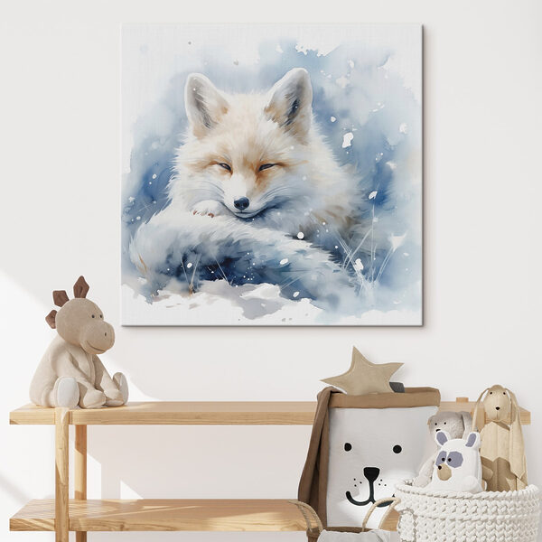 Aquarell eines im Schnee liegenden Fuchses Aquarell eines im Schnee liegenden Fuchses