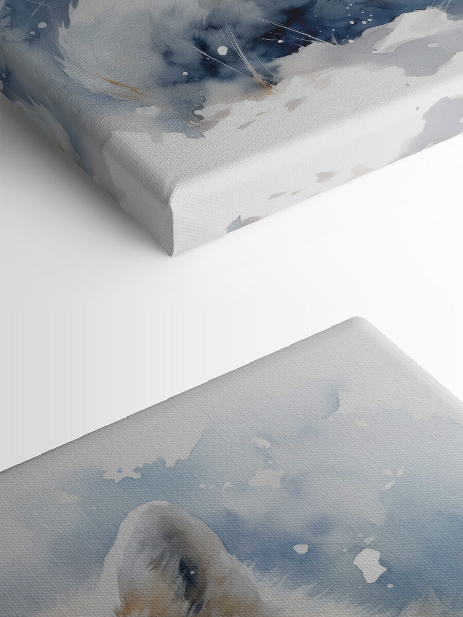 Aquarell eines im Schnee liegenden Fuchses Aquarell eines im Schnee liegenden Fuchses