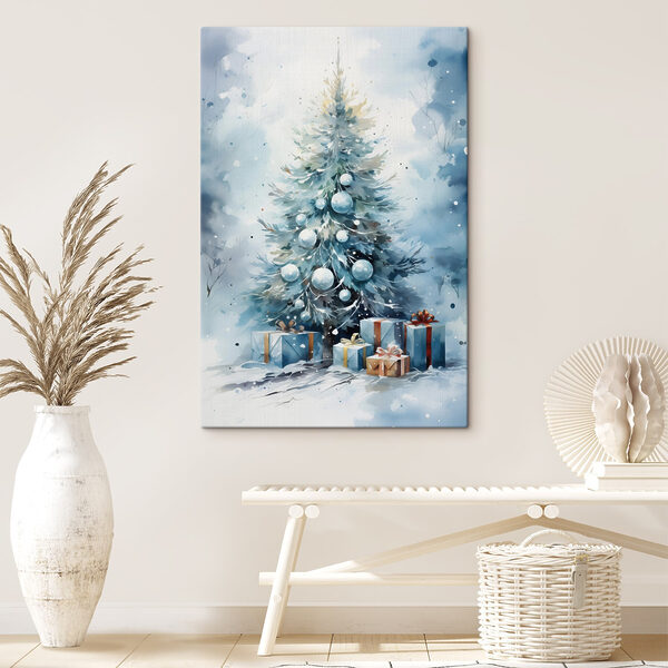 Aquarell eines Weihnachtsbaums mit Geschenken Aquarell eines Weihnachtsbaums mit Geschenken