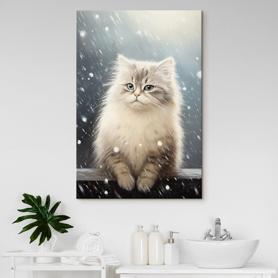 Katze im Schnee sitzend