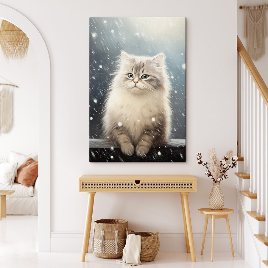 Katze im Schnee sitzend