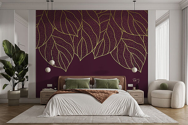 Elegante Blätter auf tief kastanienbraunem Hintergrund Elegante Blätter auf tief kastanienbraunem Hintergrund