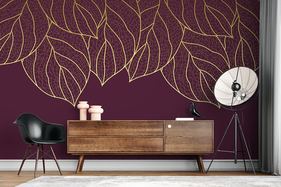 Elegante Blätter auf tief kastanienbraunem Hintergrund Elegante Blätter auf tief kastanienbraunem Hintergrund