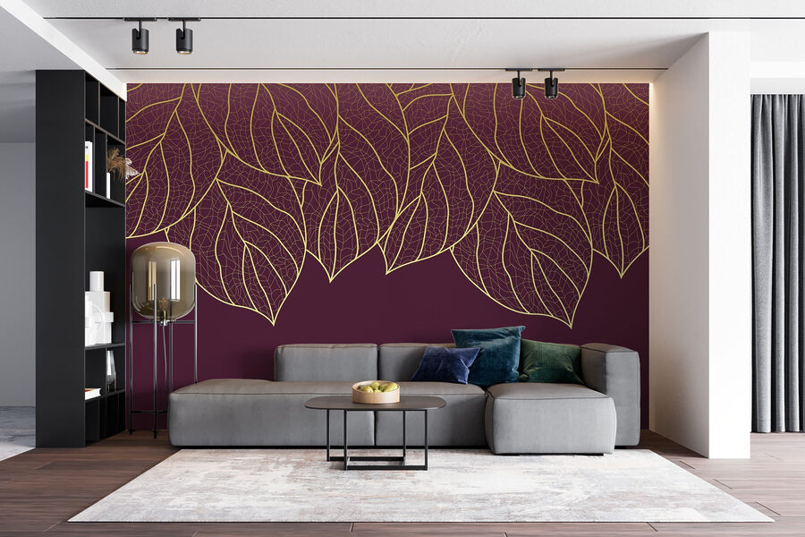 Elegante Blätter auf tief kastanienbraunem Hintergrund Elegante Blätter auf tief kastanienbraunem Hintergrund