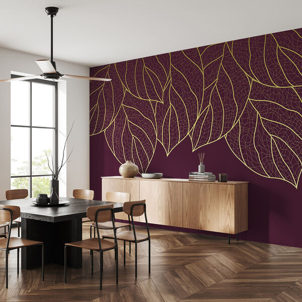 Elegante Blätter auf tief kastanienbraunem Hintergrund Elegante Blätter auf tief kastanienbraunem Hintergrund