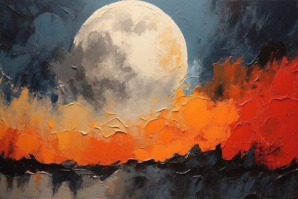 Painting of a moon and fire Painting of a moon and fire