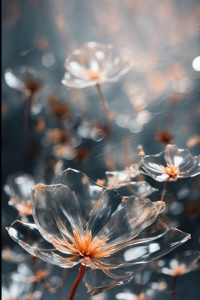 Transparent flowers with orange centers