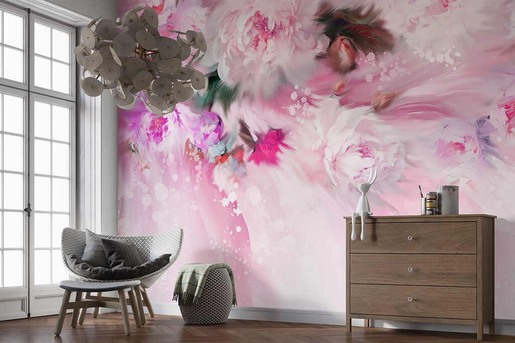 Painting of flowers on a pink background