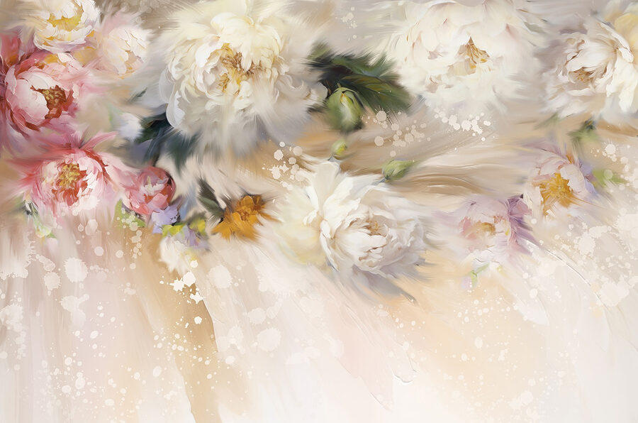 Gemälde von Blumen auf weißem Hintergrund Gemälde von Blumen auf weißem Hintergrund