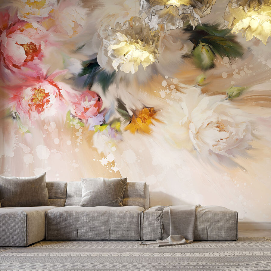 Gemälde von Blumen auf weißem Hintergrund Gemälde von Blumen auf weißem Hintergrund
