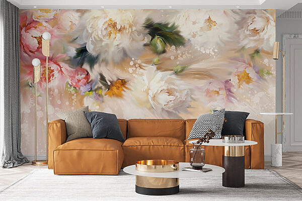 Gemälde von Blumen auf weißem Hintergrund Gemälde von Blumen auf weißem Hintergrund