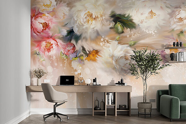 Gemälde von Blumen auf weißem Hintergrund Gemälde von Blumen auf weißem Hintergrund