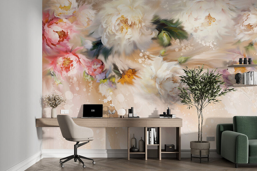 Gemälde von Blumen auf weißem Hintergrund Gemälde von Blumen auf weißem Hintergrund