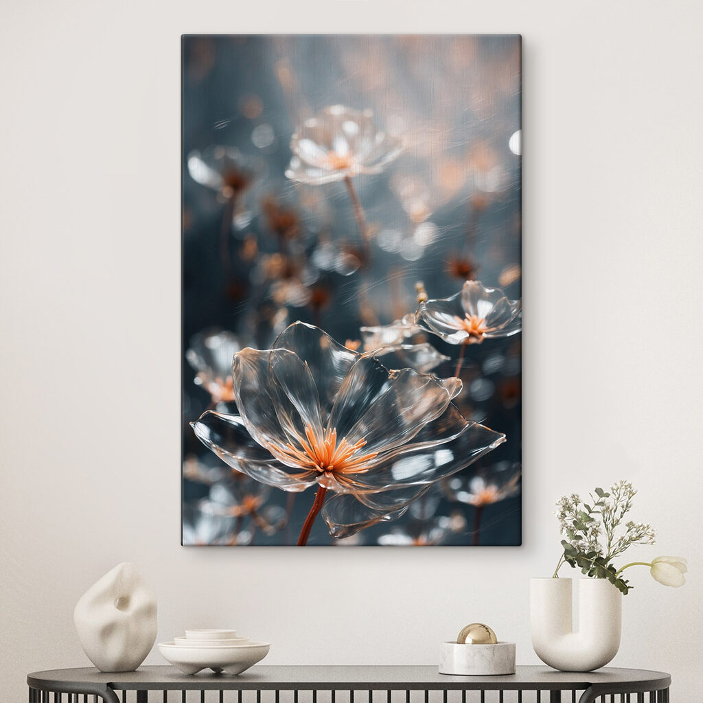 Transparent flowers with orange centers