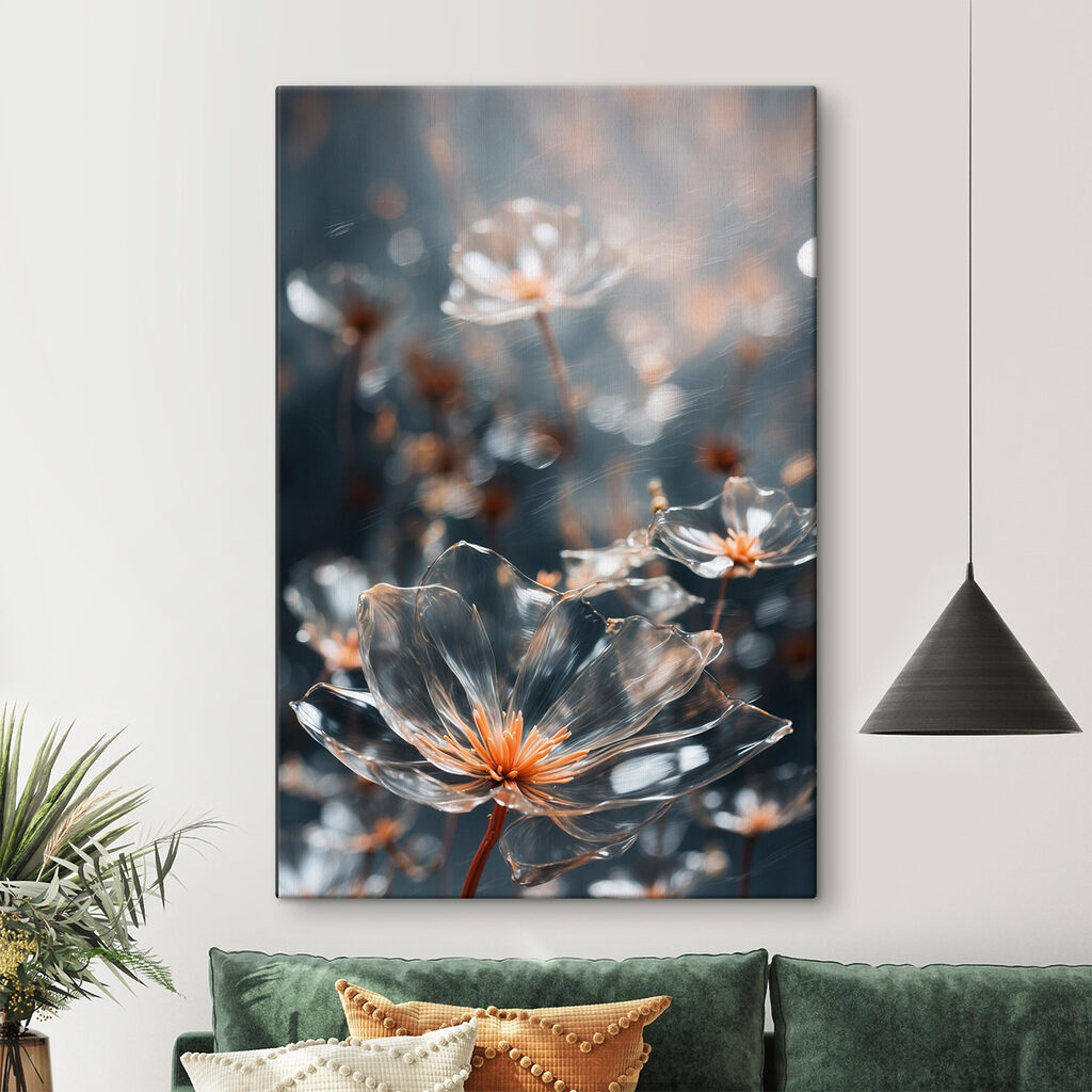 Transparent flowers with orange centers