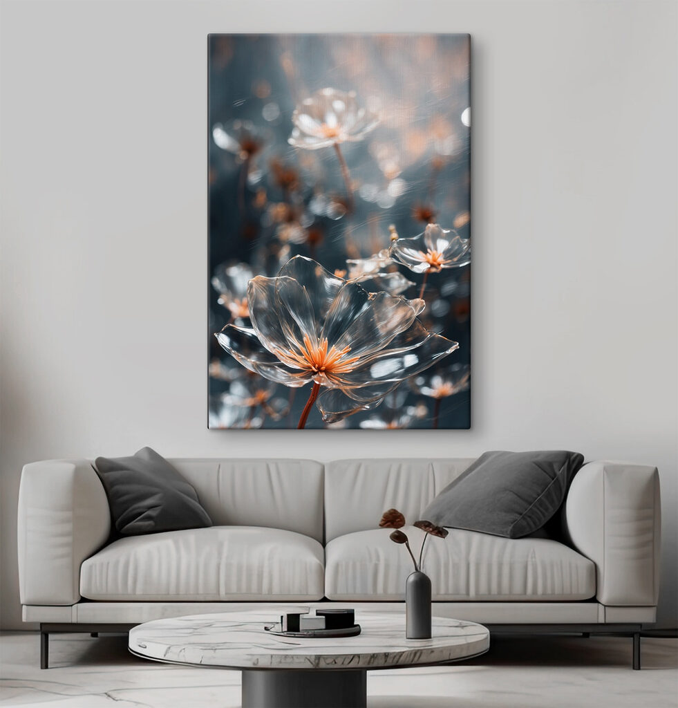 Transparent flowers with orange centers