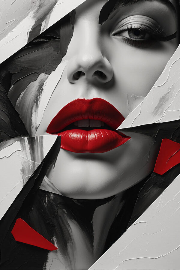 Rote Lippen inmitten eines abstrakten Musters Rote Lippen inmitten eines abstrakten Musters