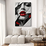 Wandbilder Rote Lippen inmitten eines abstrakten Musters