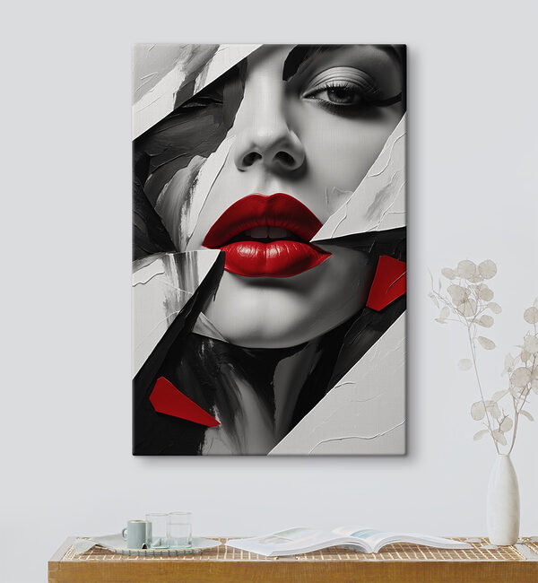 Rote Lippen inmitten eines abstrakten Musters Rote Lippen inmitten eines abstrakten Musters