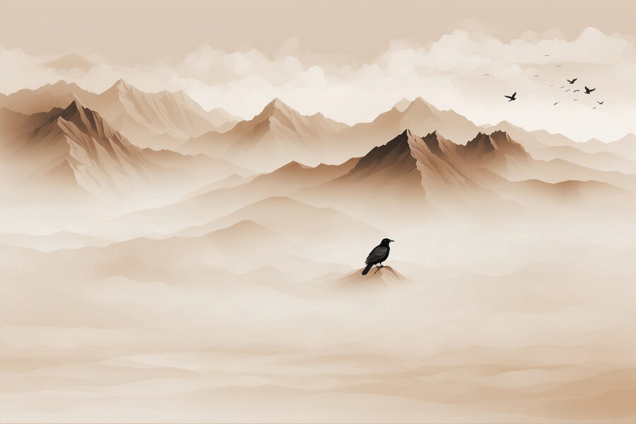 Vogel auf einem Berggipfel