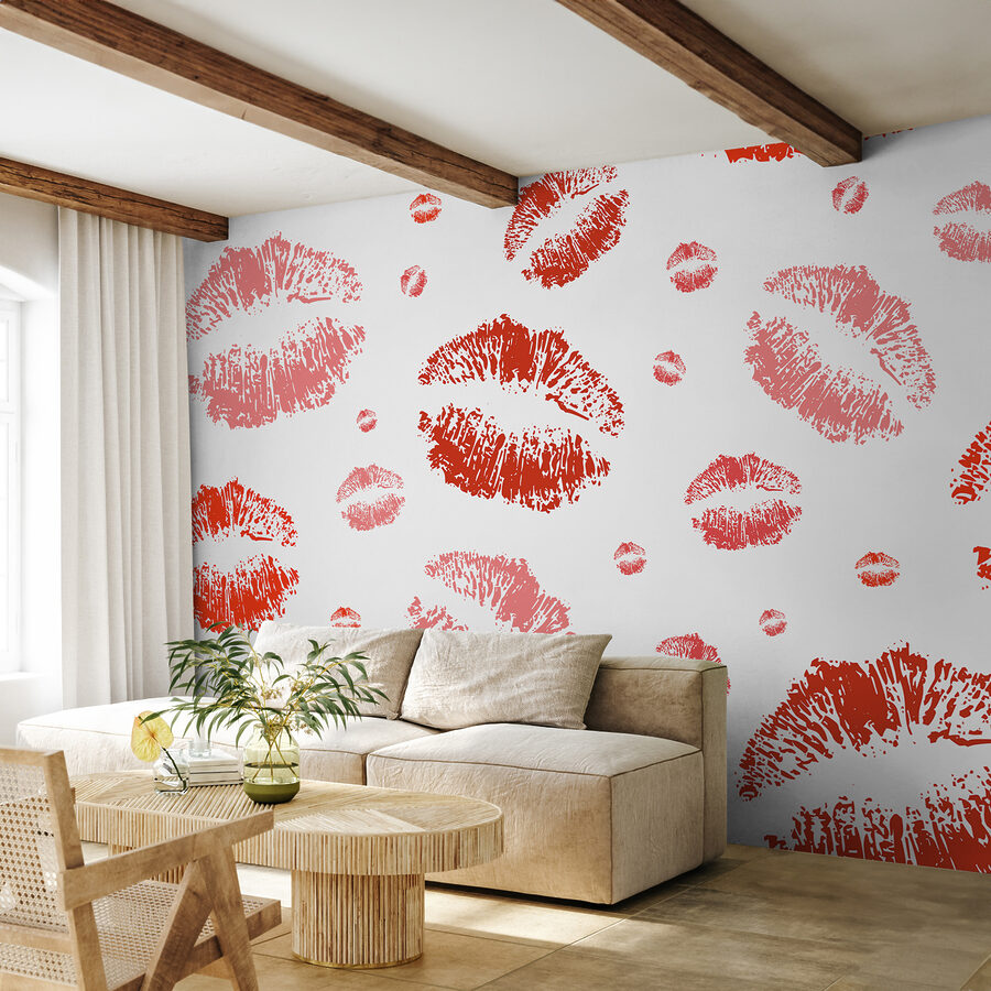 Gruppe von roten Lippenstiftabdrücken