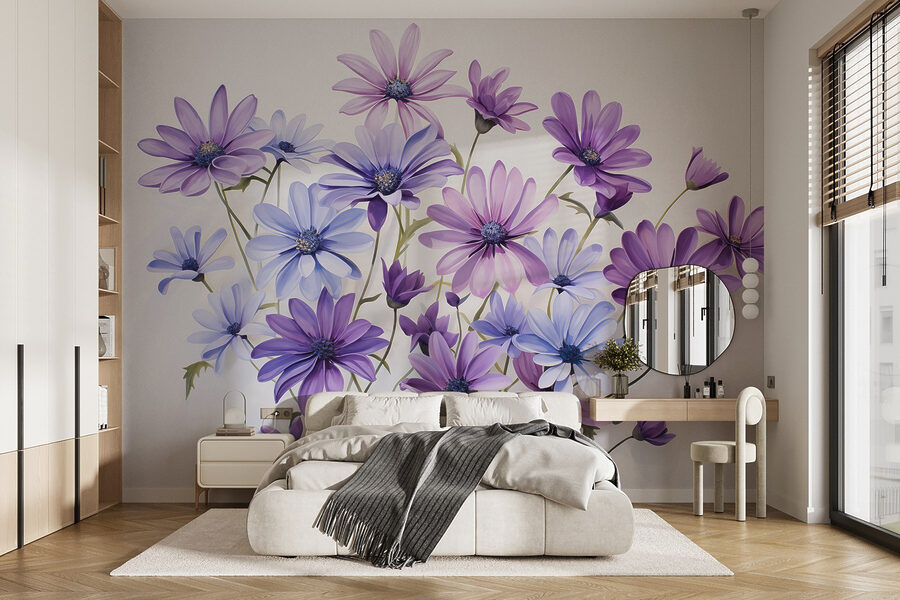 Fototapeten Gruppe von lila und blauen Blumen