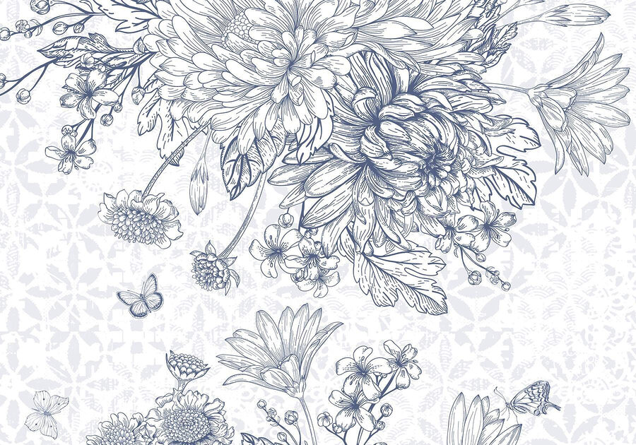 Florale Illustration mit zarten Schmetterlingen