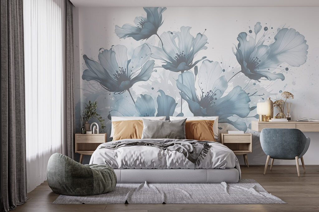 Group of flowers with blue and white colors