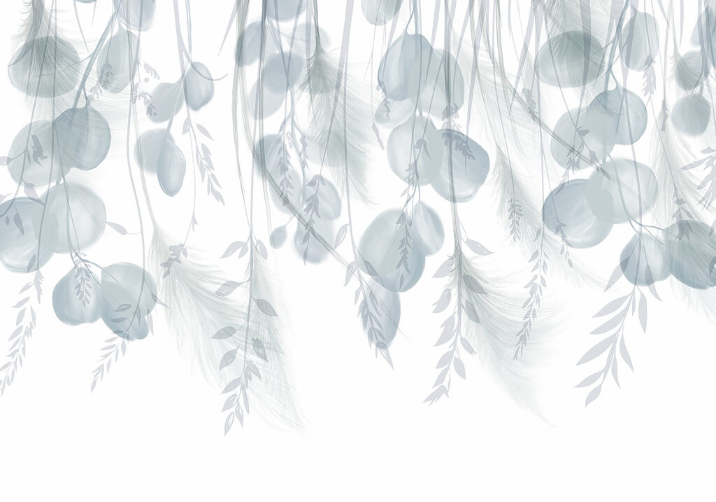 Weißer und grauer Hintergrund mit Federn und Blumen Weißer und grauer Hintergrund mit Federn und Blumen