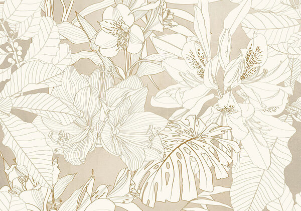 Tapete mit Blumen und Blättern Tapete mit Blumen und Blättern