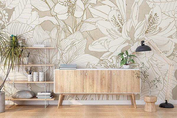 Tapete mit Blumen und Blättern Tapete mit Blumen und Blättern