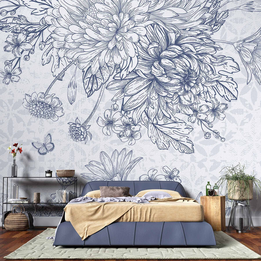 Florale Illustration mit zarten Schmetterlingen