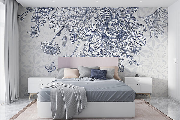 Florale Illustration mit zarten Schmetterlingen Florale Illustration mit zarten Schmetterlingen