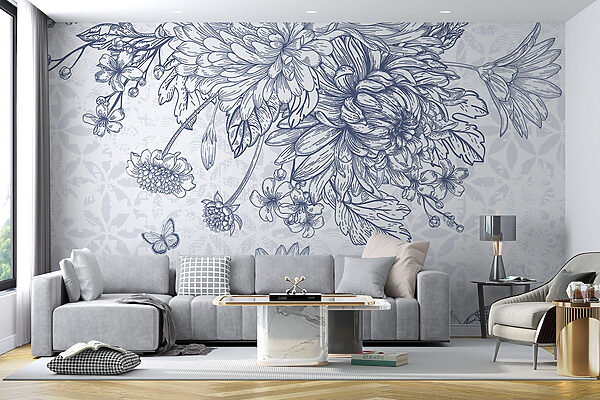 Florale Illustration mit zarten Schmetterlingen Florale Illustration mit zarten Schmetterlingen