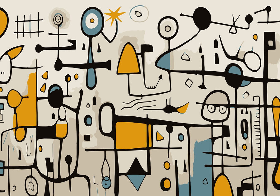 Buntes Kunstwerk mit Menschen und Formen
