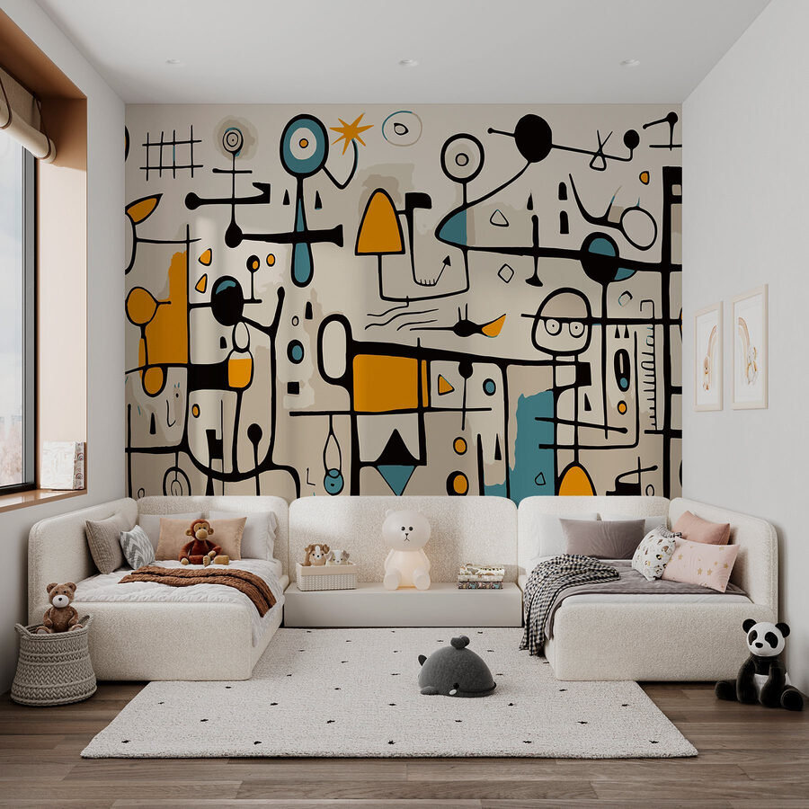 Buntes Kunstwerk mit Menschen und Formen