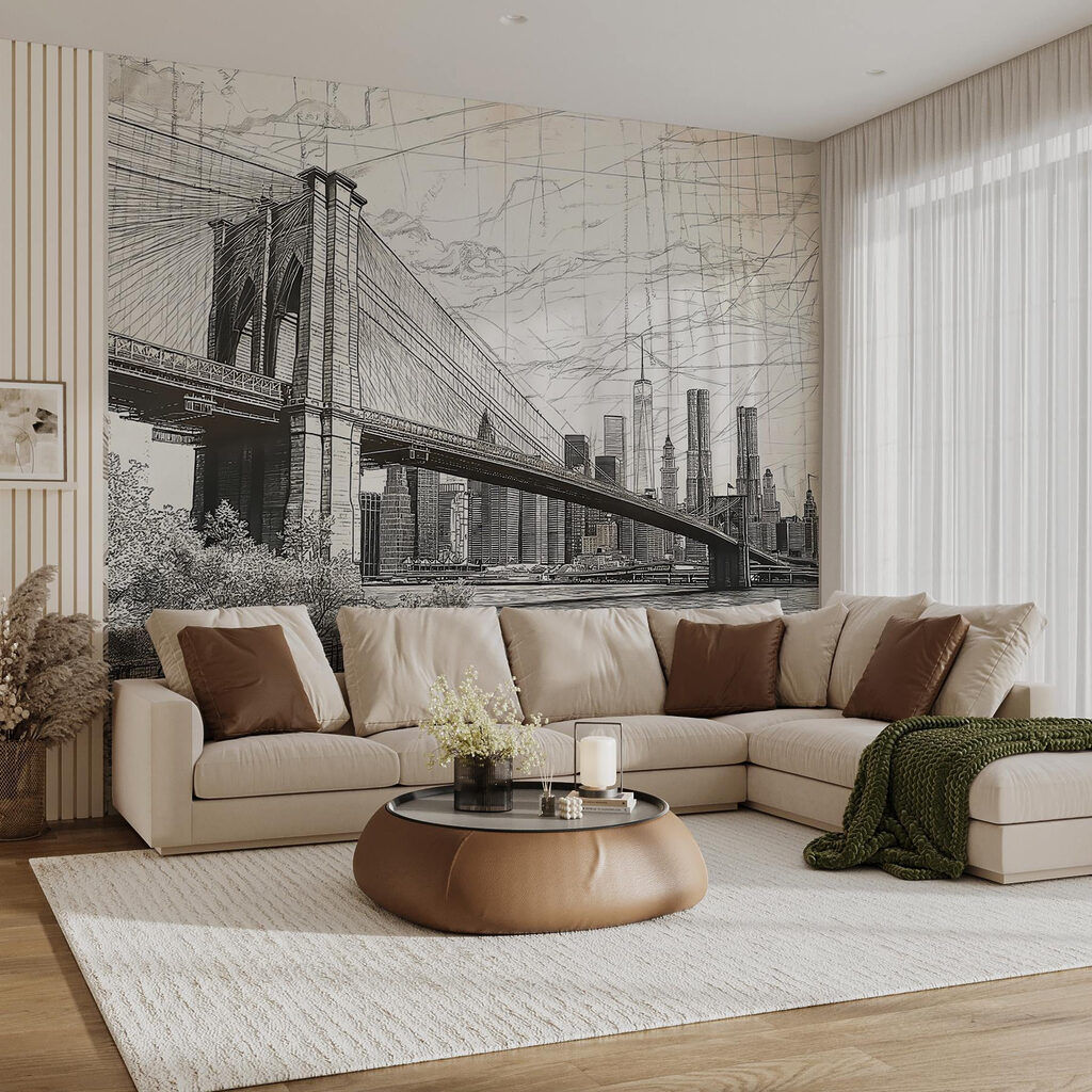 Drawing of a bridge and a city