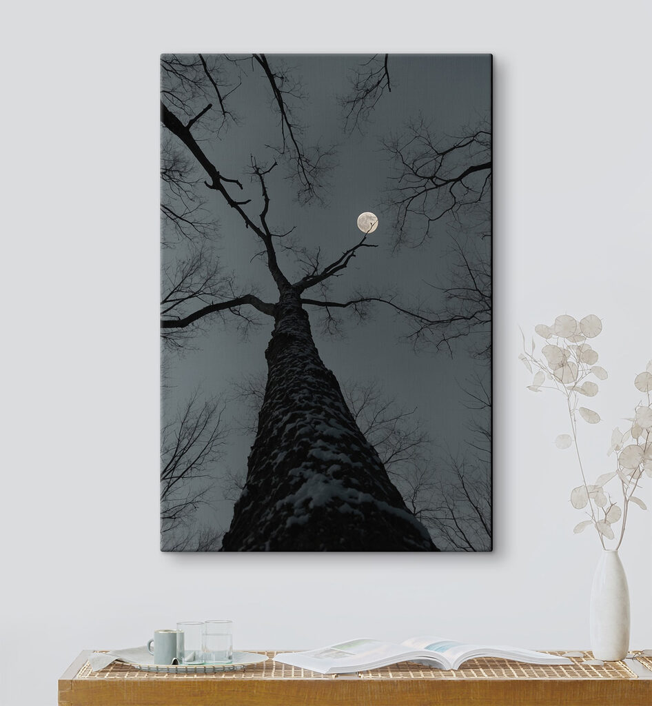 Tree with the moon in the background Tree with the moon in the background
