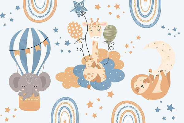 Muster von Tieren auf Wolken und Luftballons Muster von Tieren auf Wolken und Luftballons