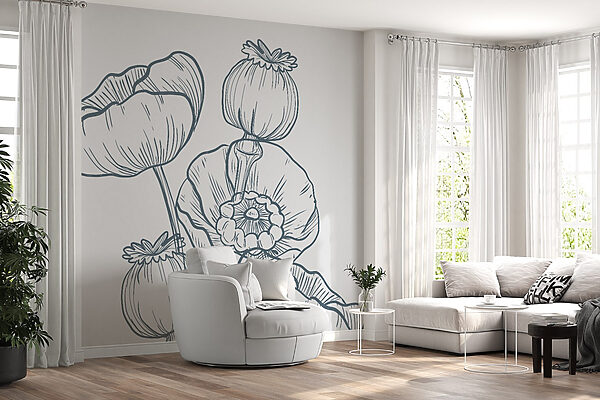 Zeichnung von Blumen und Knospen Zeichnung von Blumen und Knospen