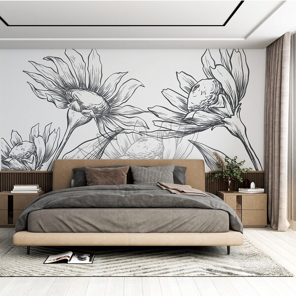 Zeichnung von Blumen mit Blättern Zeichnung von Blumen mit Blättern