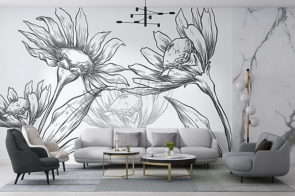 Zeichnung von Blumen mit Blättern Zeichnung von Blumen mit Blättern