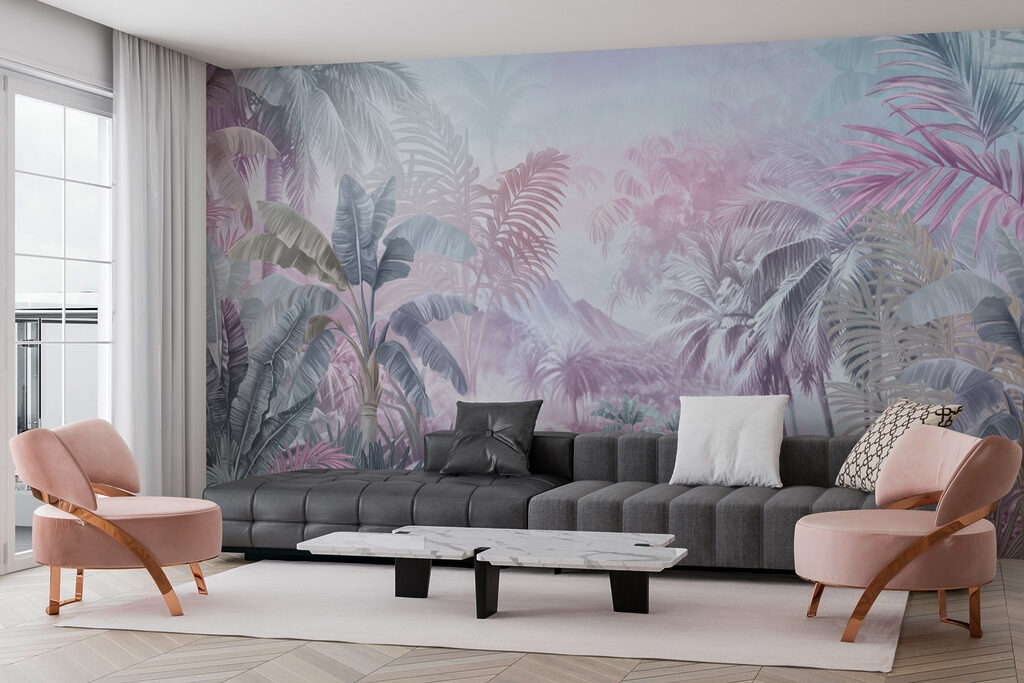 Painting of a forest with palm trees