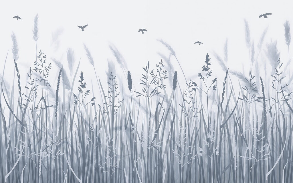 Grasfeld mit fliegenden Vögeln Grasfeld mit fliegenden Vögeln