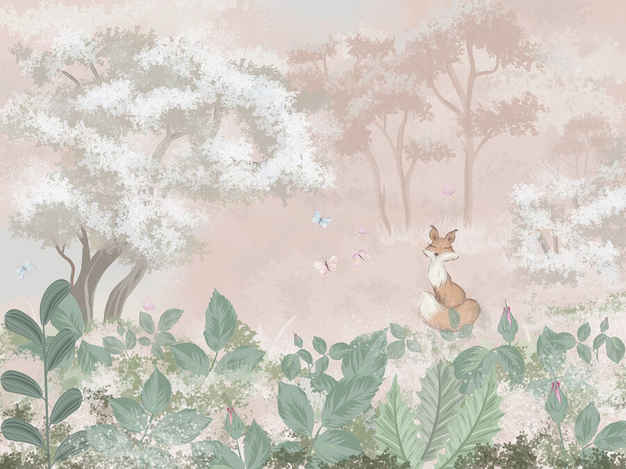 Fuchs und Schmetterlinge in einem Wald